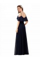 Magasins de Bleu marine foncé Trapèze Épaule Dénudée Col V Mousseline Longue Robes demoiselle d'honneur