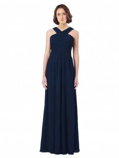 Magasins de Bleu marine foncé Trapèze Épaule Dénudée Mousseline Longue Robes demoiselle d'honneur
