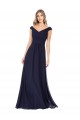 Magasins de Bleu marine foncé Trapèze Épaule Dénudée Mousseline Longue Robes demoiselle d'honneur