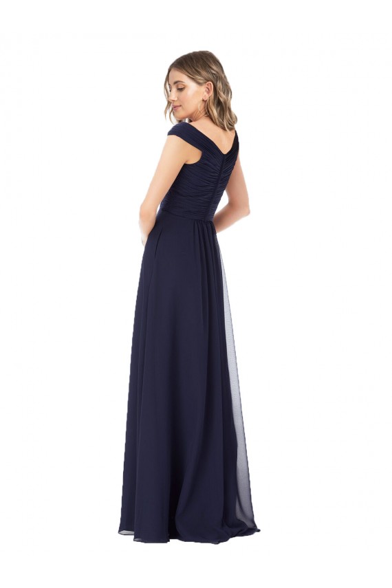 Magasins de Bleu marine foncé Trapèze Épaule Dénudée Mousseline Longue Robes demoiselle d'honneur