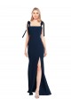 Magasins de Bleu marine foncé Trompette Bretelles spaghetti Crêpe Stretch Longue Robes demoiselle d'honneur / Robes de bal
