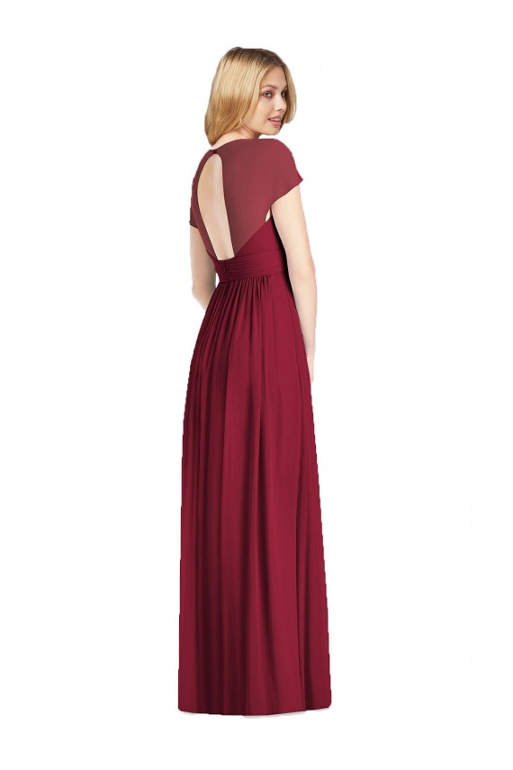 Magasins de Bleu marine foncé Trompette Col V Mousseline Longue Robes demoiselle d'honneur