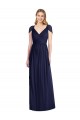 Magasins de Bleu marine foncé Trompette Col V Mousseline Longue Robes demoiselle d'honneur