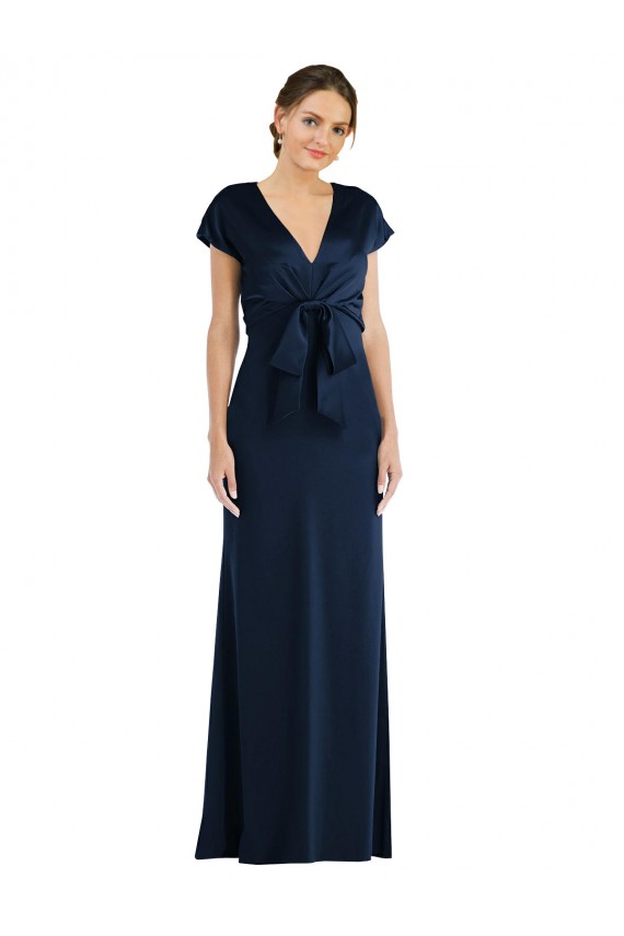 Magasins de Bleu marine foncé Trompette Épaule Dénudée Crêpe Stretch Longue Formelles Robes demoiselle d'honneur / Robes de soirée / Robes de bal