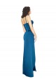 Magasins de Bleu paon Fourreau Bretelles spaghetti Satiné Soyeux Longue Formelles Robes demoiselle d'honneur / Robes de soirée / Robes de bal