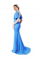 Magasins de Bleu paon Sirène Col V Balayage train Crêpe Stretch Longue Robes demoiselle d'honneur / Robes de bal