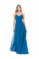 Magasins de Bleu paon Trapèze Bretelles spaghetti Mousseline Longue Robes demoiselle d'honneur