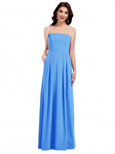 Magasins de Bleu paon Trompette Sans bretelle Crêpe Stretch Longue Robes demoiselle d'honneur / Robes de bal