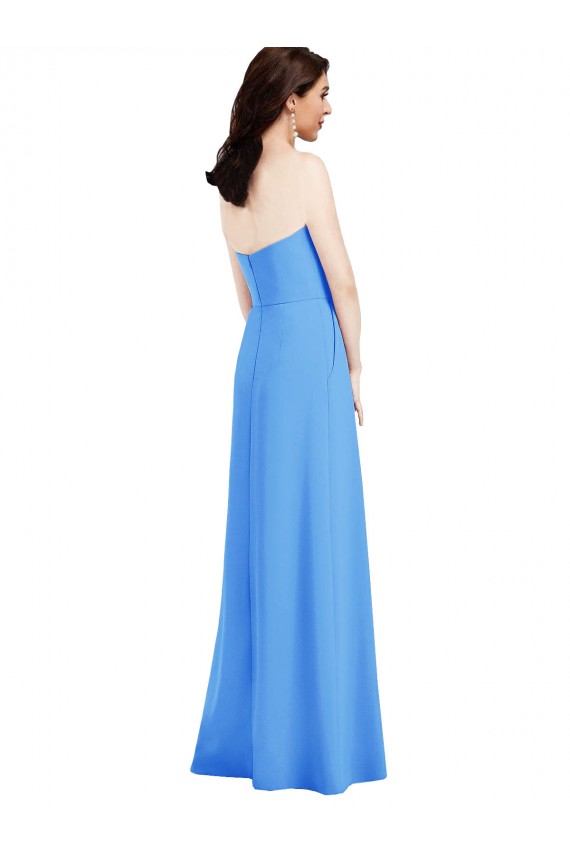 Magasins de Bleu paon Trompette Sans bretelle Crêpe Stretch Longue Robes demoiselle d'honneur / Robes de bal