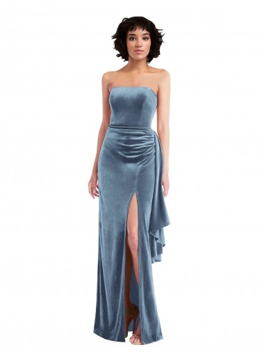 Magasins de Bleu poussiéreux Fourreau Sans bretelle Velours Stretch Longue Formelles Robes demoiselle d'honneur / Robes de soirée / Robes de bal
