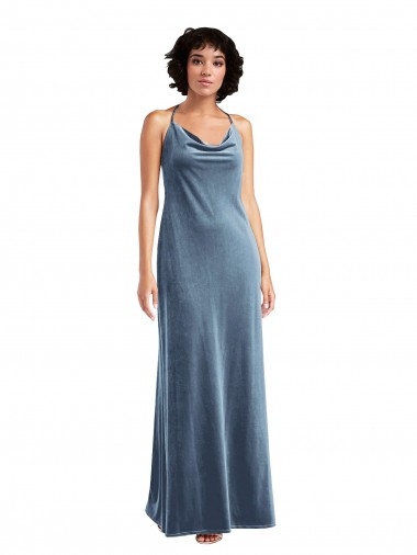 Magasins de Bleu poussiéreux Fourreau Velours Stretch Longue Robes demoiselle d'honneur / Robes de bal