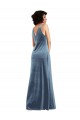 Magasins de Bleu poussiéreux Fourreau Velours Stretch Longue Robes demoiselle d'honneur / Robes de bal
