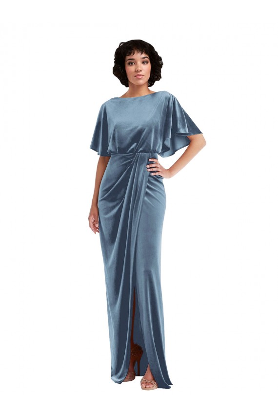 Magasins de Bleu poussiéreux Fourreau Velours Stretch Longue Robes demoiselle d'honneur / Robes de bal