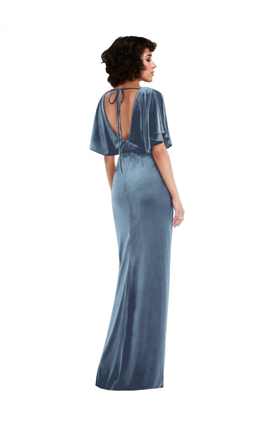 Magasins de Bleu poussiéreux Fourreau Velours Stretch Longue Robes demoiselle d'honneur / Robes de bal