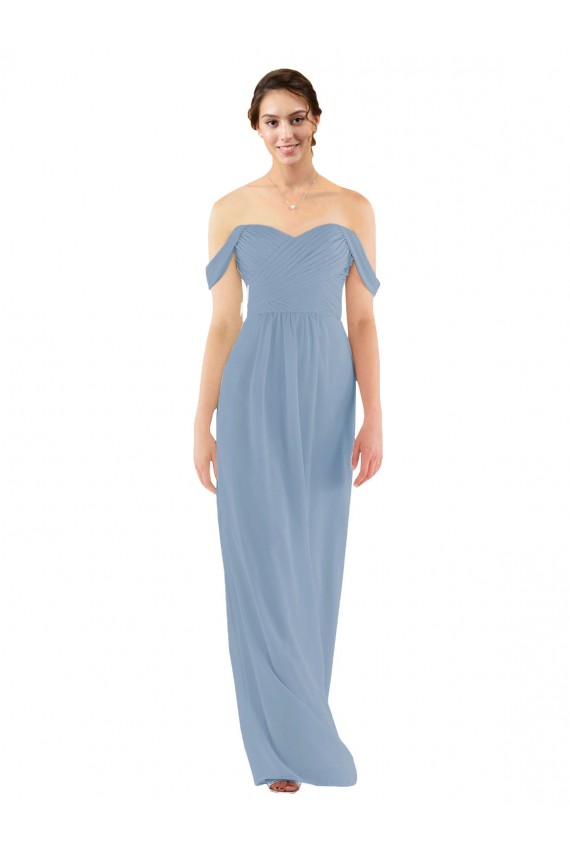 Magasins de Bleu poussiéreux Fourreau Épaule Dénudée Mousseline Longue Robes demoiselle d'honneur