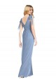 Magasins de Bleu poussiéreux Sirène Col V Mousseline Longue Robes demoiselle d'honneur