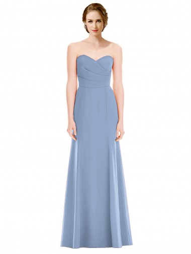 Magasins de Bleu poussiéreux Sirène Sans bretelle Mousseline Longue Robes demoiselle d'honneur