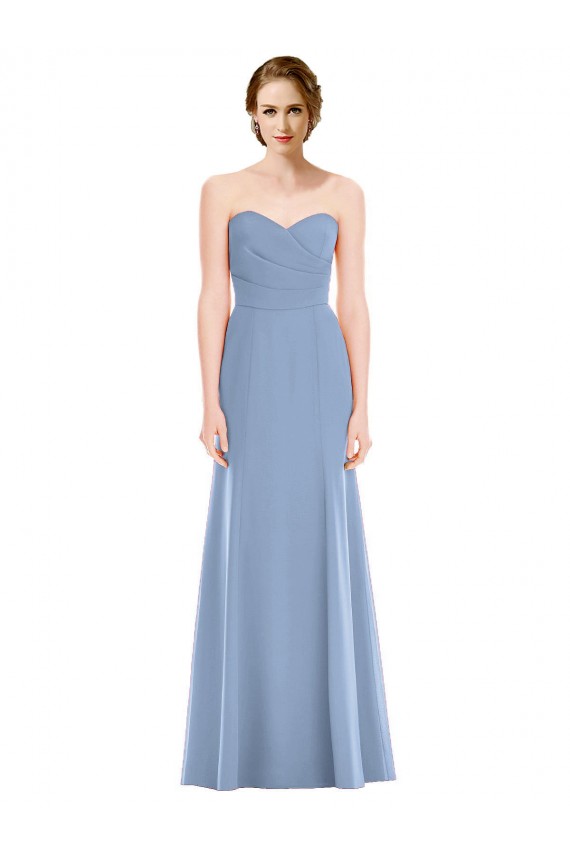 Magasins de Bleu poussiéreux Sirène Sans bretelle Mousseline Longue Robes demoiselle d'honneur