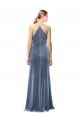 Magasins de Bleu poussiéreux Trapèze Bretelles spaghetti Velours Stretch Longue Robes demoiselle d'honneur / Robes de bal
