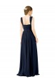 Magasins de Bleu poussiéreux Trapèze Col Carré Mousseline Longue Robes demoiselle d'honneur