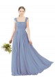 Magasins de Bleu poussiéreux Trapèze Col Carré Mousseline Longue Robes demoiselle d'honneur