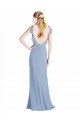 Magasins de Bleu poussiéreux Trapèze Col V Mousseline Longue Robes demoiselle d'honneur