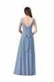 Magasins de Bleu poussiéreux Trapèze Col V Mousseline Longue Robes demoiselle d'honneur