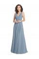 Magasins de Bleu poussiéreux Trapèze Col V Mousseline Longue Robes demoiselle d'honneur