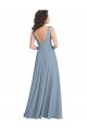Magasins de Bleu poussiéreux Trapèze Col V Mousseline Longue Robes demoiselle d'honneur