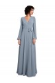 Magasins de Bleu poussiéreux Trapèze Col V Mousseline Longue Robes demoiselle d'honneur