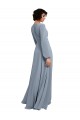 Magasins de Bleu poussiéreux Trapèze Col V Mousseline Longue Robes demoiselle d'honneur