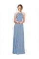 Magasins de Bleu poussiéreux Trapèze Licou Col Haut Mousseline Longue Robes demoiselle d'honneur