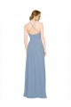 Magasins de Bleu poussiéreux Trapèze Licou Col Haut Mousseline Longue Robes demoiselle d'honneur