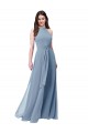 Magasins de Bleu poussiéreux Trapèze Licou Col Haut Mousseline Longue Robes demoiselle d'honneur