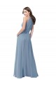 Magasins de Bleu poussiéreux Trapèze Licou Col Haut Mousseline Longue Robes demoiselle d'honneur