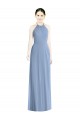 Magasins de Bleu poussiéreux Trapèze Licou Mousseline Longue Robes demoiselle d'honneur