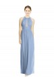 Magasins de Bleu poussiéreux Trapèze Licou Mousseline Longue Robes demoiselle d'honneur