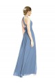 Magasins de Bleu poussiéreux Trapèze Licou Mousseline Longue Robes demoiselle d'honneur