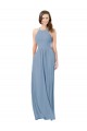 Magasins de Bleu poussiéreux Trapèze Licou Mousseline Longue Robes demoiselle d'honneur