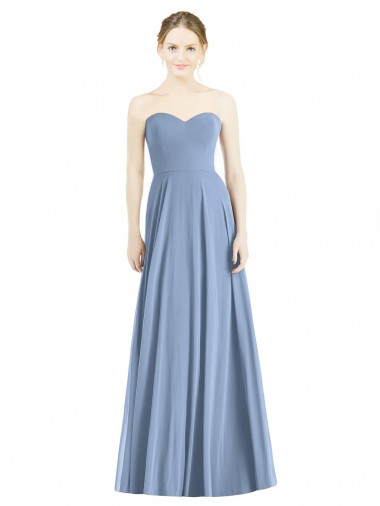 Magasins de Bleu poussiéreux Trapèze Mousseline Longue Robes demoiselle d'honneur