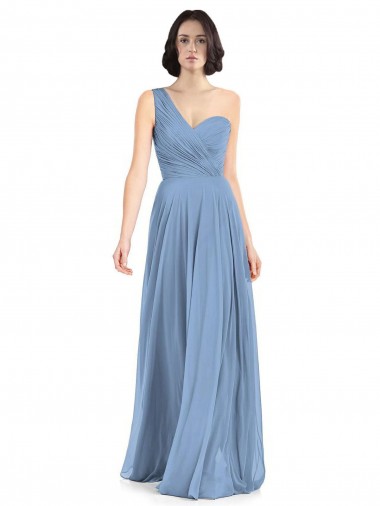 Magasins de Bleu poussiéreux Trapèze Mousseline Longue Robes demoiselle d'honneur