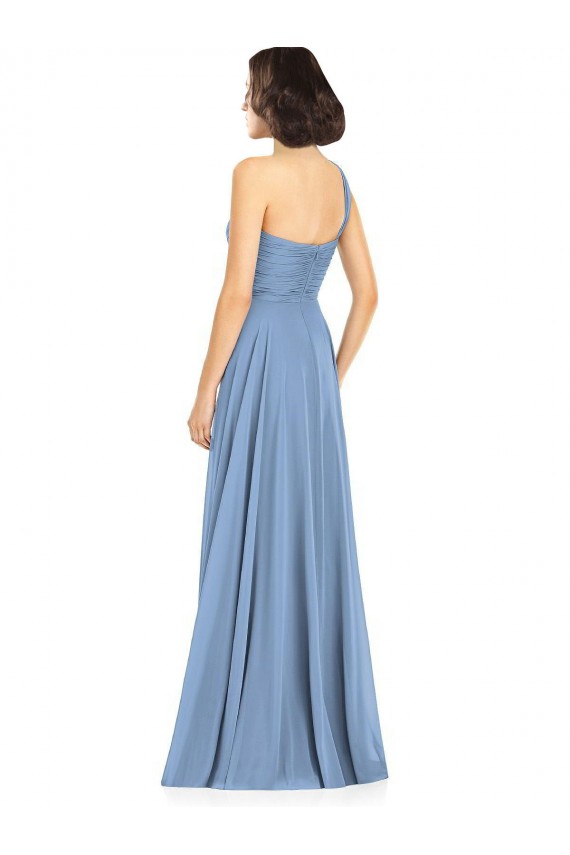 Magasins de Bleu poussiéreux Trapèze Mousseline Longue Robes demoiselle d'honneur
