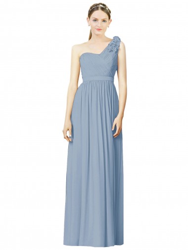 Magasins de Bleu poussiéreux Trapèze Mousseline Longue Robes demoiselle d'honneur