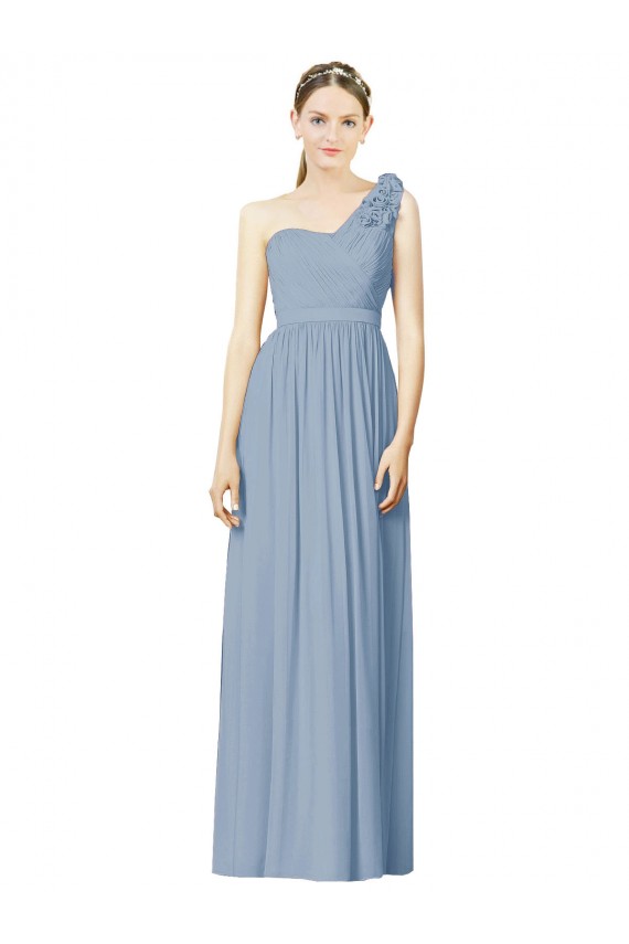 Magasins de Bleu poussiéreux Trapèze Mousseline Longue Robes demoiselle d'honneur
