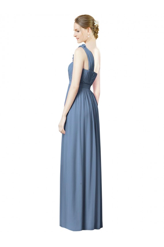 Magasins de Bleu poussiéreux Trapèze Mousseline Longue Robes demoiselle d'honneur