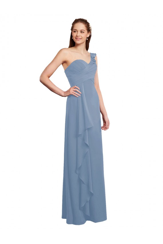 Magasins de Bleu poussiéreux Trapèze Mousseline Longue Robes demoiselle d'honneur