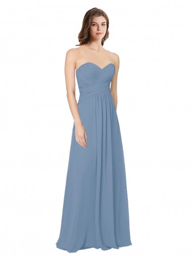 Magasins de Bleu poussiéreux Trapèze Mousseline Longue Robes demoiselle d'honneur