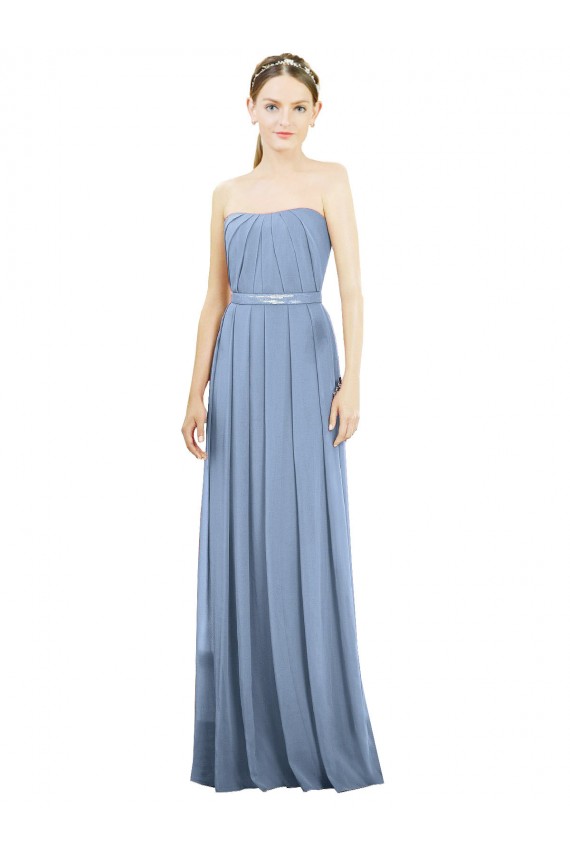 Magasins de Bleu poussiéreux Trapèze Sans bretelle Mousseline Longue Robes demoiselle d'honneur