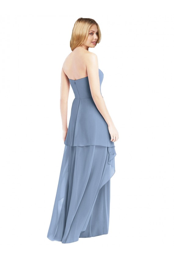 Magasins de Bleu poussiéreux Trapèze Sans bretelle Mousseline Longue Robes demoiselle d'honneur