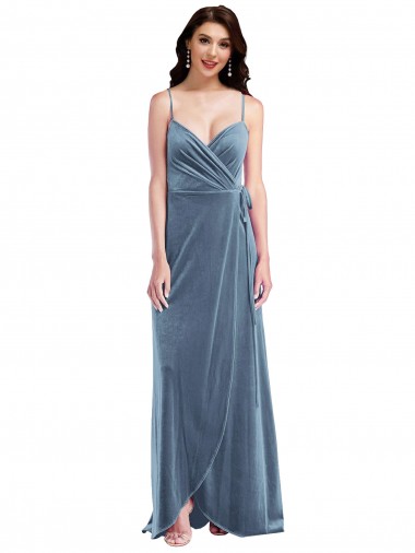 Magasins de Bleu poussiéreux Trapèze Velours Stretch Longue Robes demoiselle d'honneur / Robes de bal